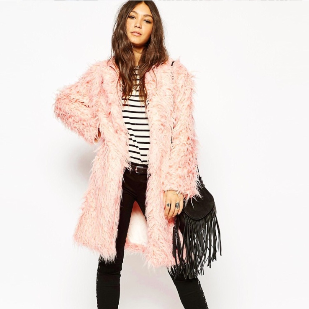 ASOS pink faux fur coat club kid small